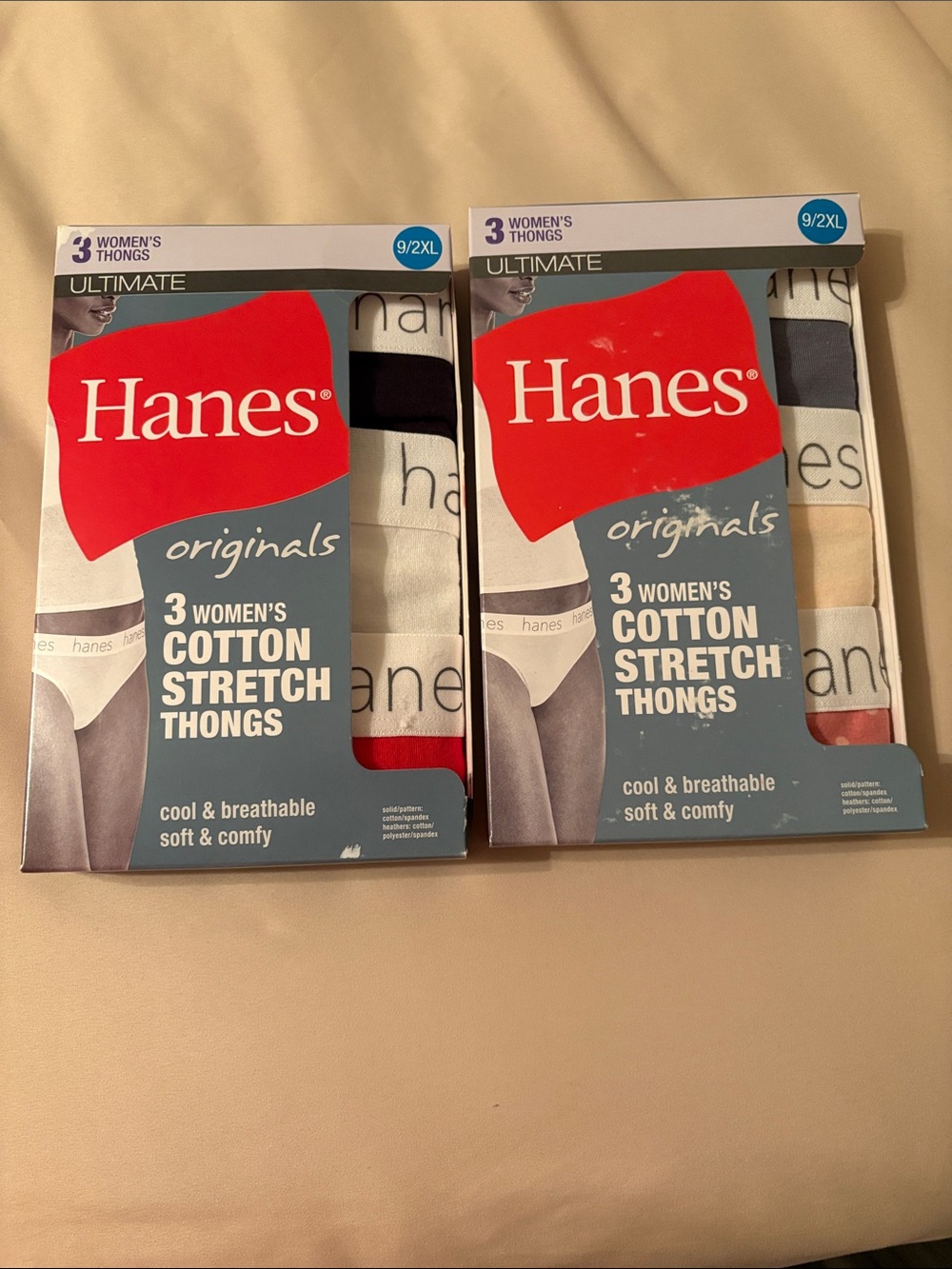 NWT Bundle 2 Packs Hanes plus Size Original Cotton Stretch Thongs 
Size 9/XXL